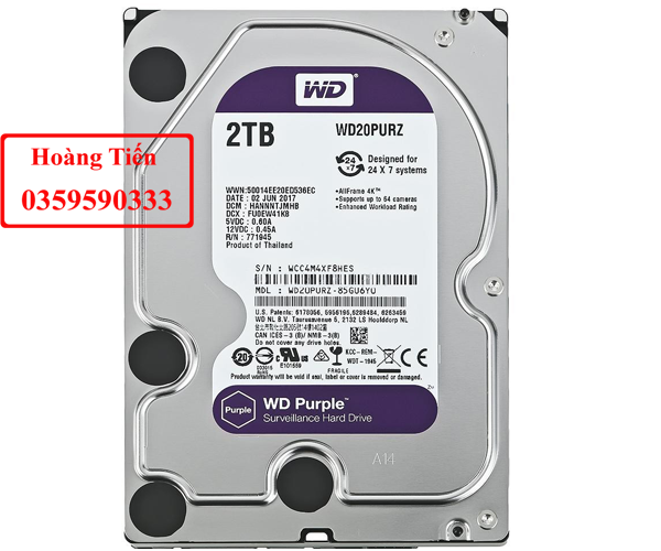 HDD PC WESTERN DIGITAL 2TB Purple chuyên camera